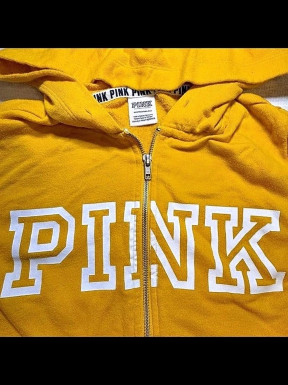 PINK Y2K Yellow Zip Hoodie Size Small